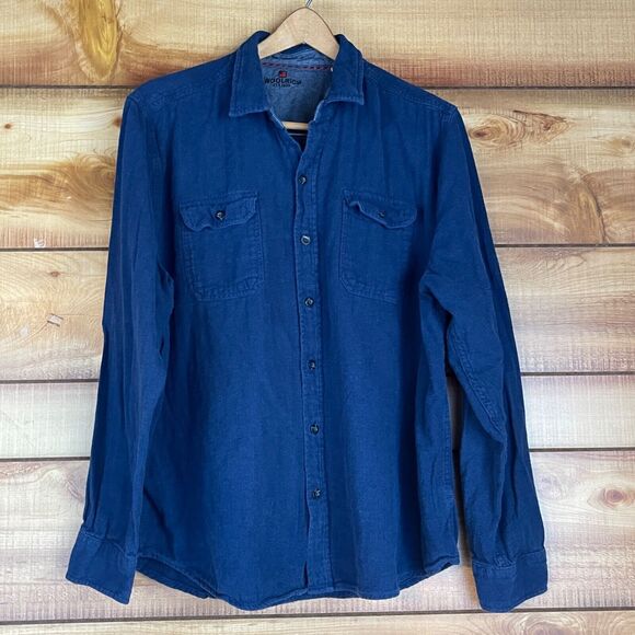 Woolrich Mens Flannel Shirt Shacket XXL 100% Cotton Long Sleeve Button Blue‎ - Picture 1 of 7